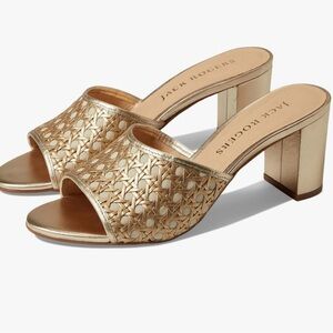 Jack Rogers Women’s Merrain Cane Gold Block Heels Size 9.5 match Lilly Pulitzer